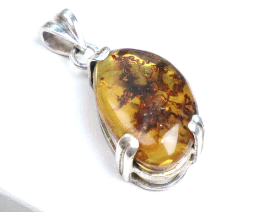 Charming Design Nat. Clear Green Orange Amber .925 Sterling Silver Pendant 35mm – photo 5