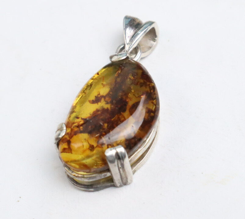 Charming Design Nat. Clear Green Orange Amber .925 Sterling Silver Pendant 35mm – photo 9