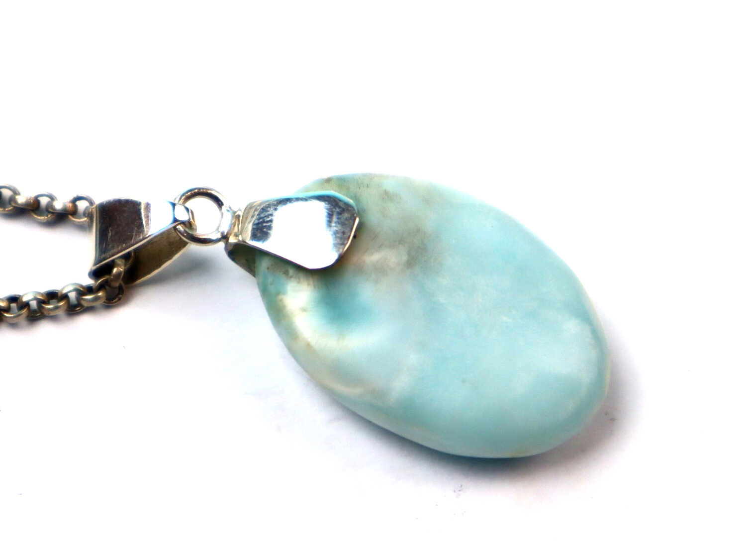 Unusual Pattern Natural Sky Blue Larimar .925 Sterling Silver Pendant 45mm – photo 7