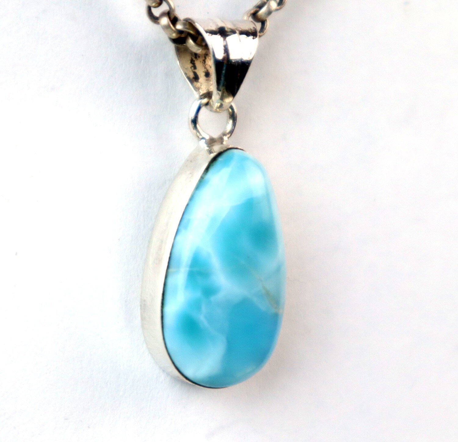 Dominikanischer Larimar Anhänger aus 925 Sterlingsilber Blau Tropfen 31 mm – photo 6