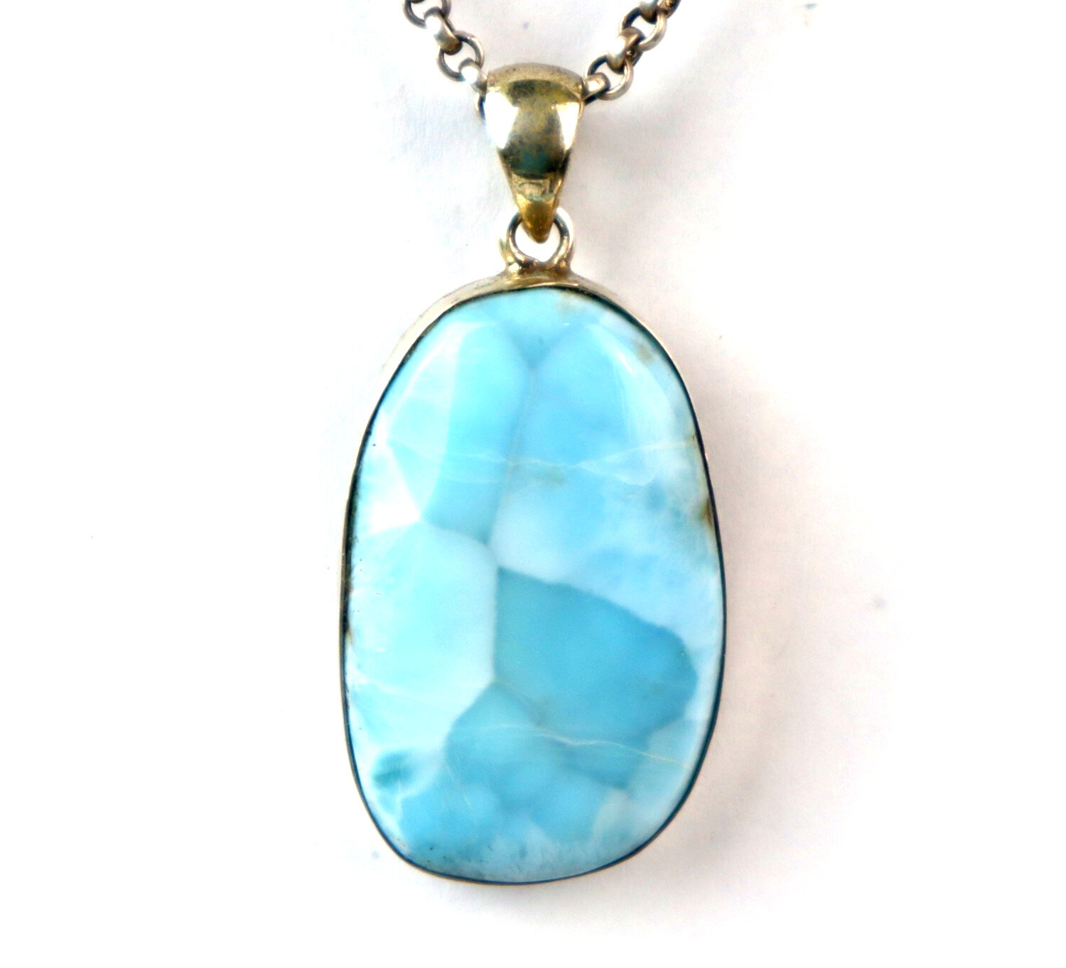 Larimar Anhänger 925 Sterlingsilber Himmelblau Naturstein Unikat aus der Karibik – photo 5