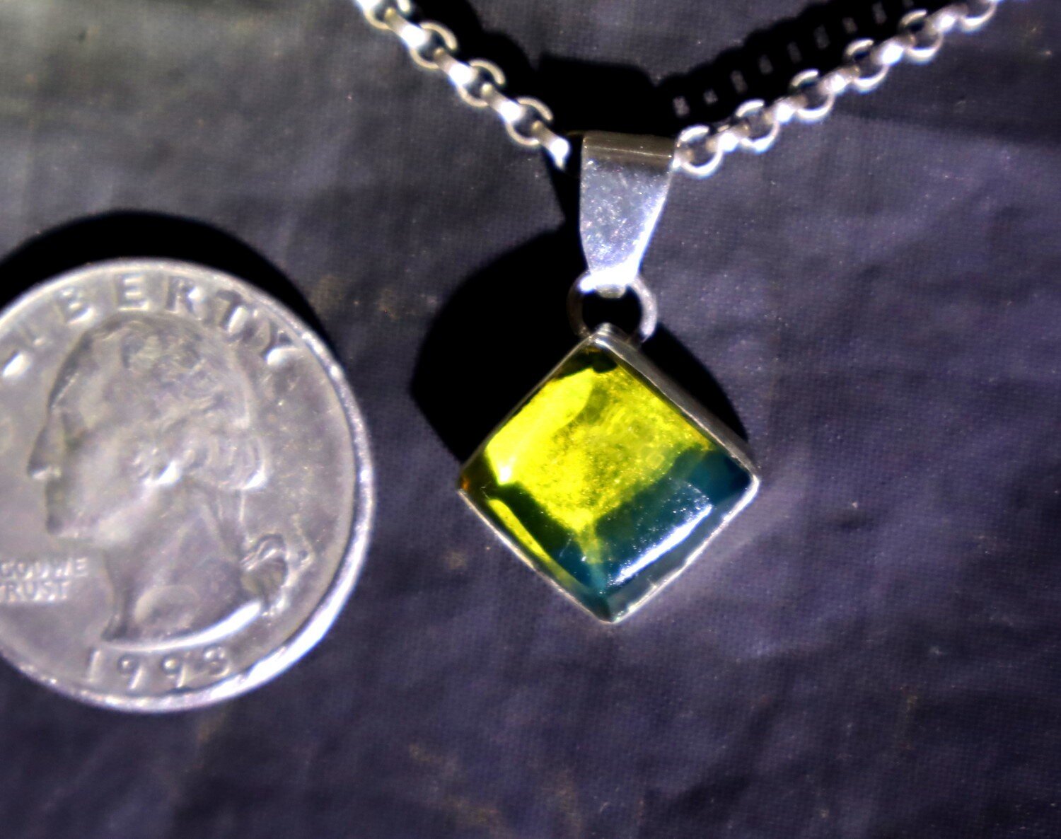 Elegant Fine Green Blue Amber 925 Sterling Silver Square Pendant 26mm – photo 6