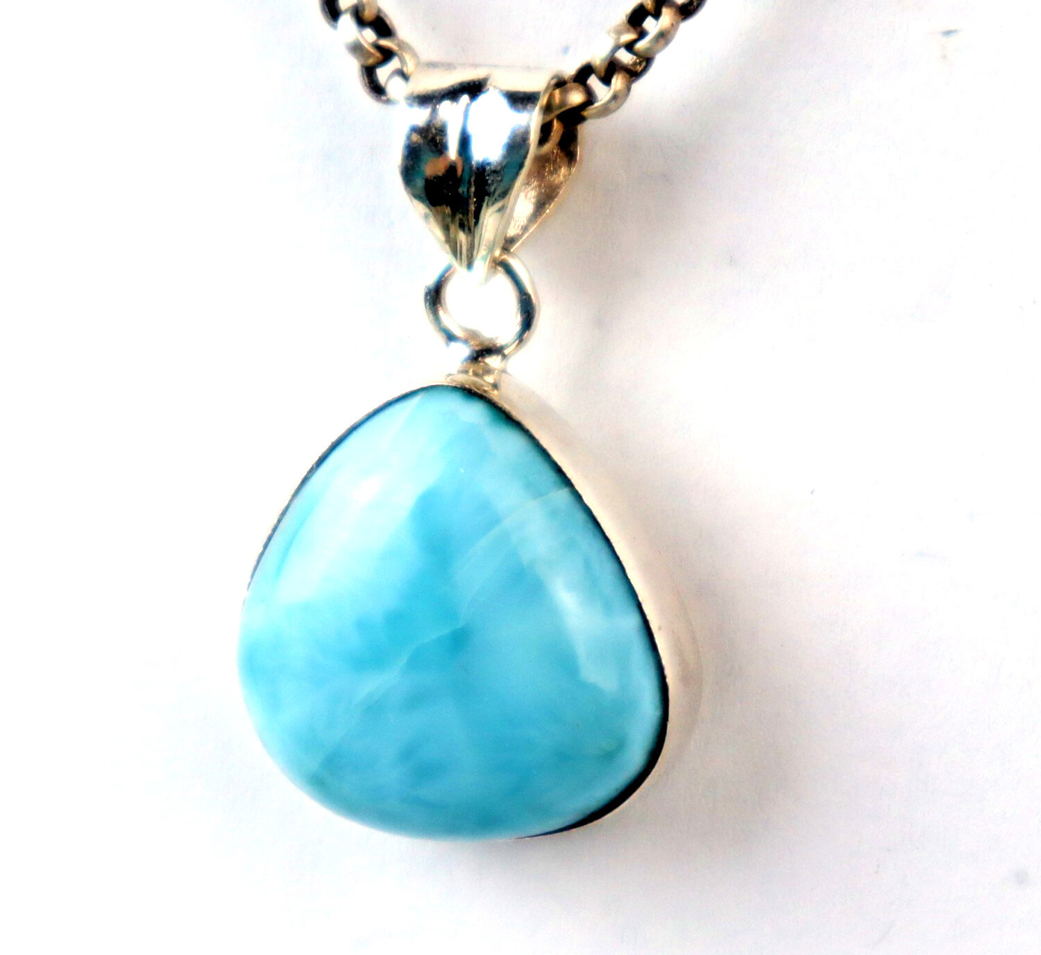 Echter Karibischer Larimar Anhänger in 925 Sterlingsilber – Dreiecksform, 30 mm – photo 5