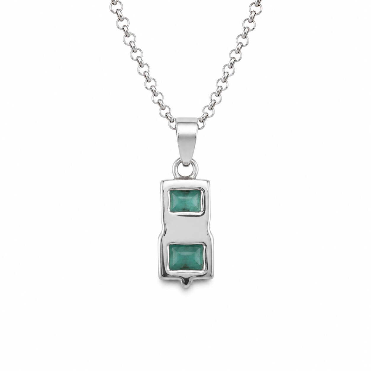 Quality Artisan Green Emerald 925 Sterling Silver Rectangular Pendant 30mm – photo 4