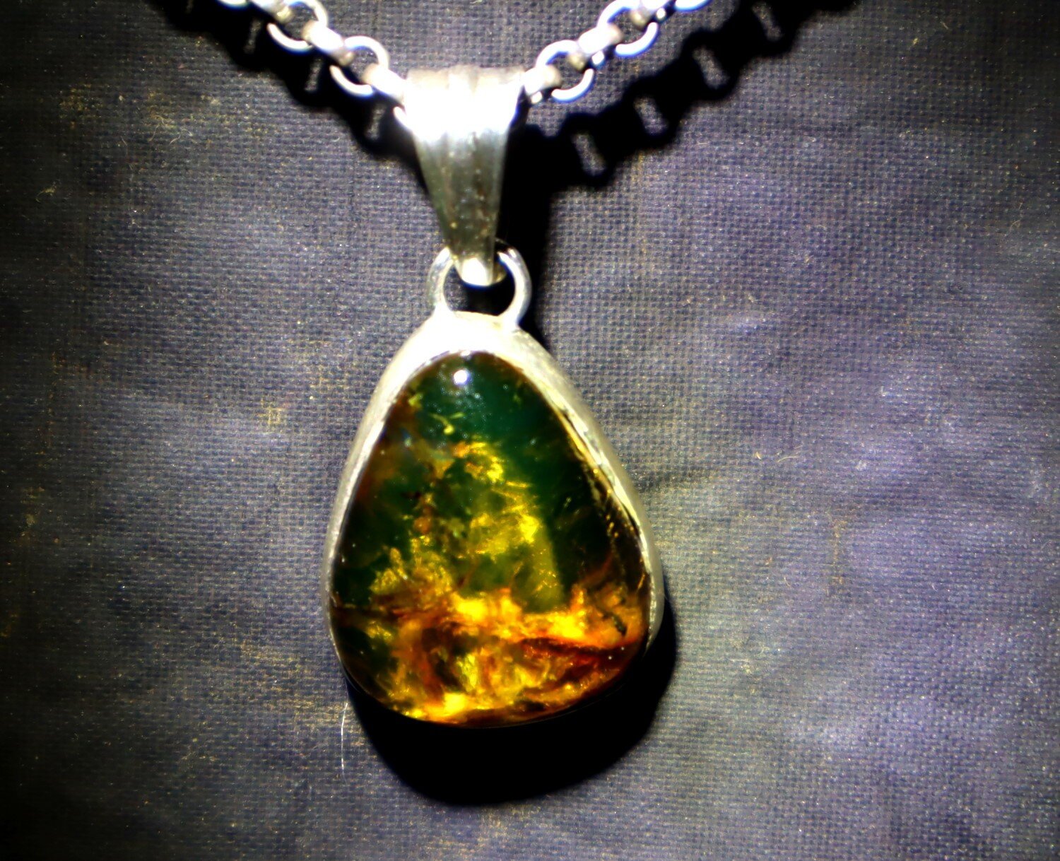 Polished Statement Orange Green Amber 925 Sterling Silver Teardrop Pendant 29mm – photo 10