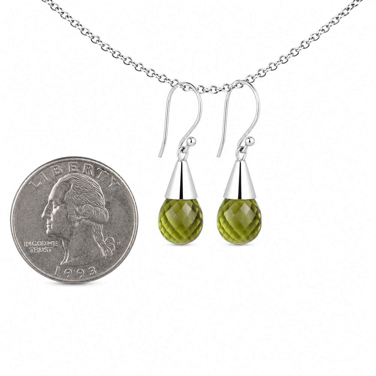 Statement Gift Green Quartz 925 Sterling Silver Teardrop Briolette Earrings 35mm – photo 3