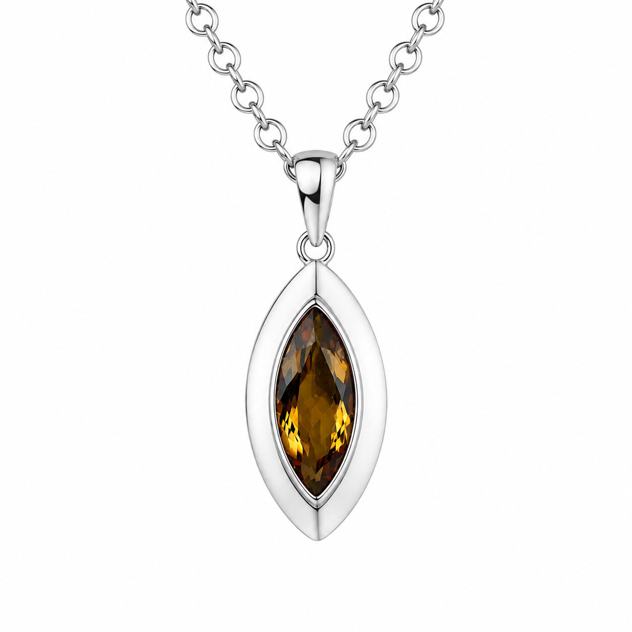 Artisan Polished Brown Yellow Citrine 925 Sterling Silver Marquise Pendant 45mm