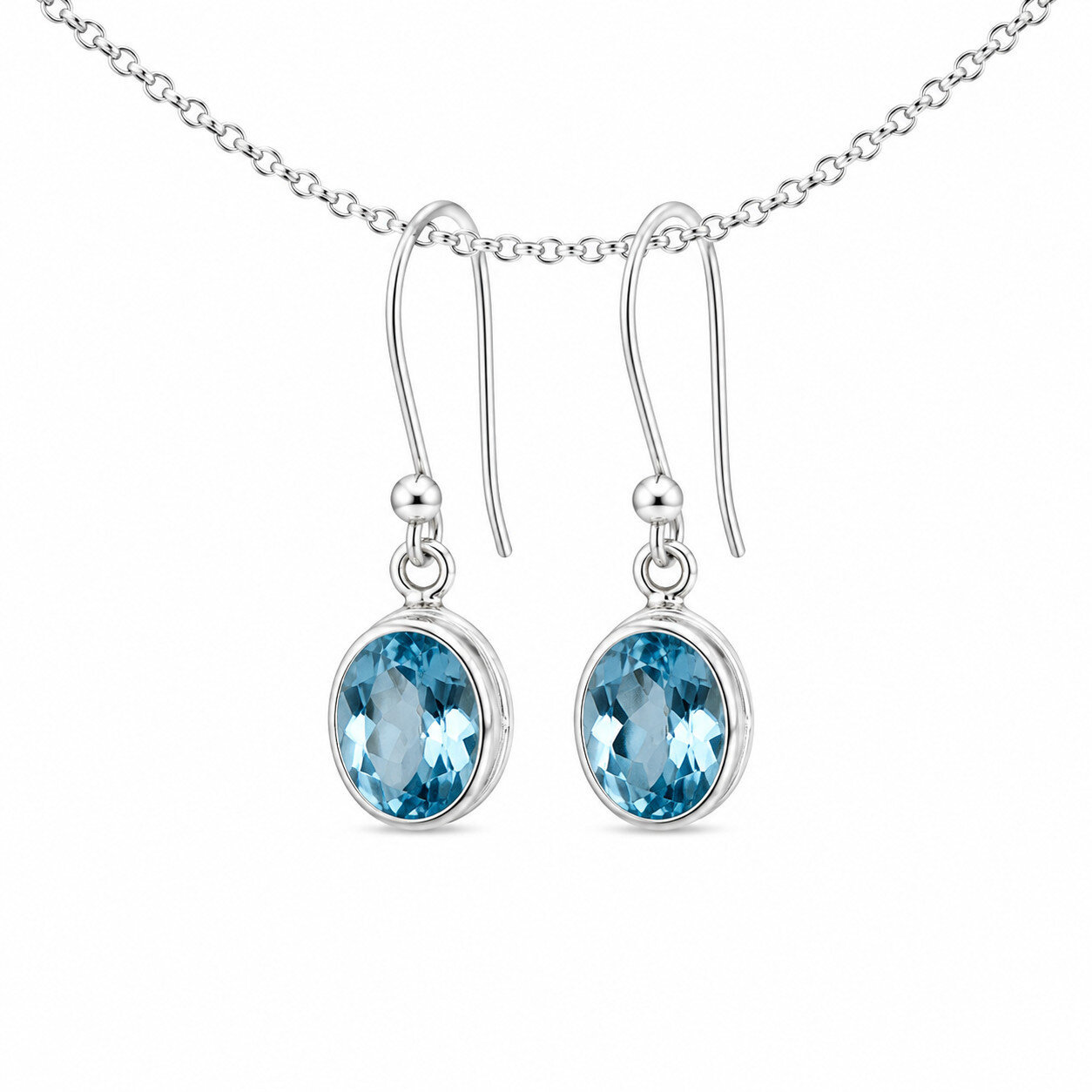 Beautiful Exquisite Blue Aquamarine 925 Sterling Silver Oval Earrings 32mm