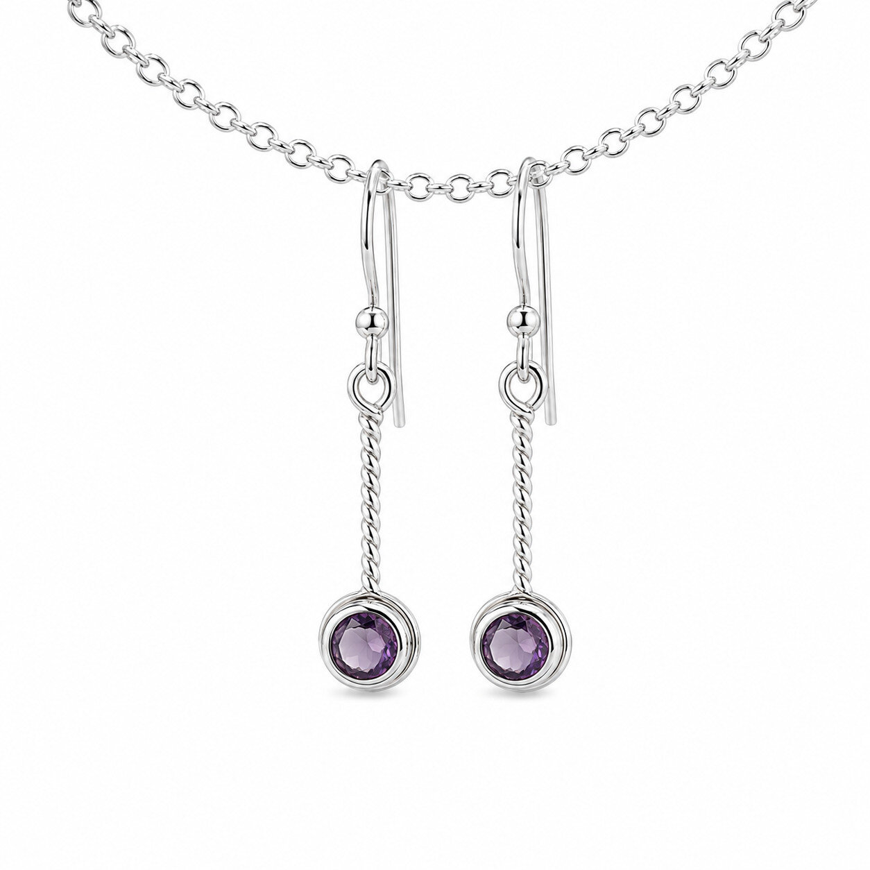 Quality Artisan Purple Amethyst 925 Sterling Silver Round Faceted Earring 36mm