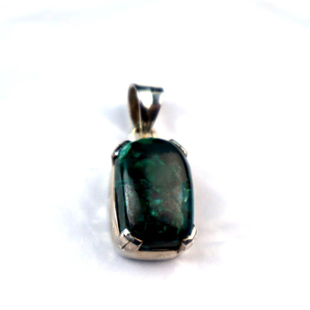 Genuine Black Green Malachite 925 Sterling Silver Rectangular Pendant 35mm – photo 3