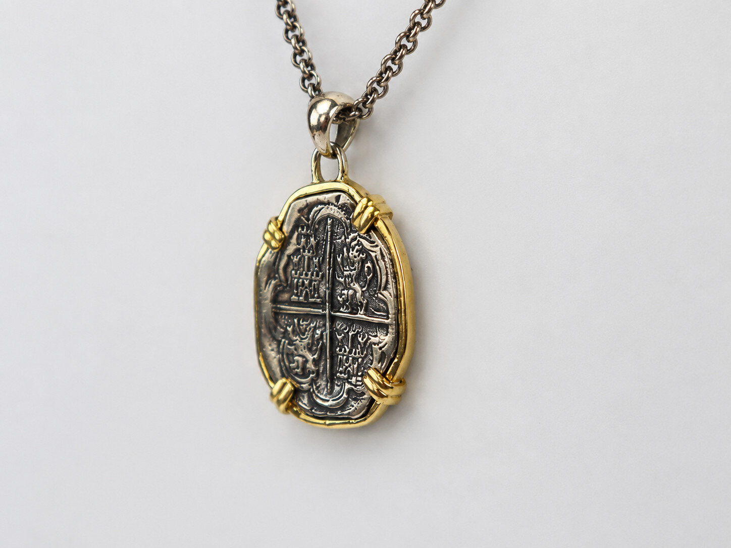 Urca de Lima Style Coin Pendant Solid 925 Silver 18K Gold Plated Bezel 40mm – photo 7
