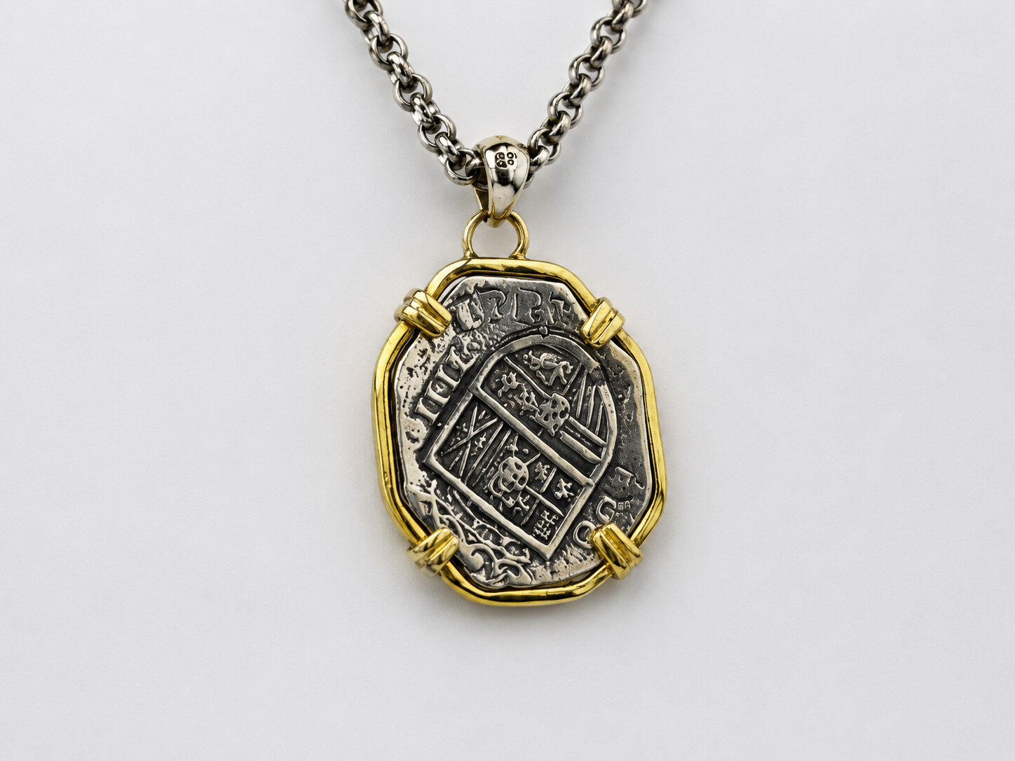 Urca de Lima Style Coin Pendant Solid 925 Silver 18K Gold Plated Bezel 40mm – photo 9