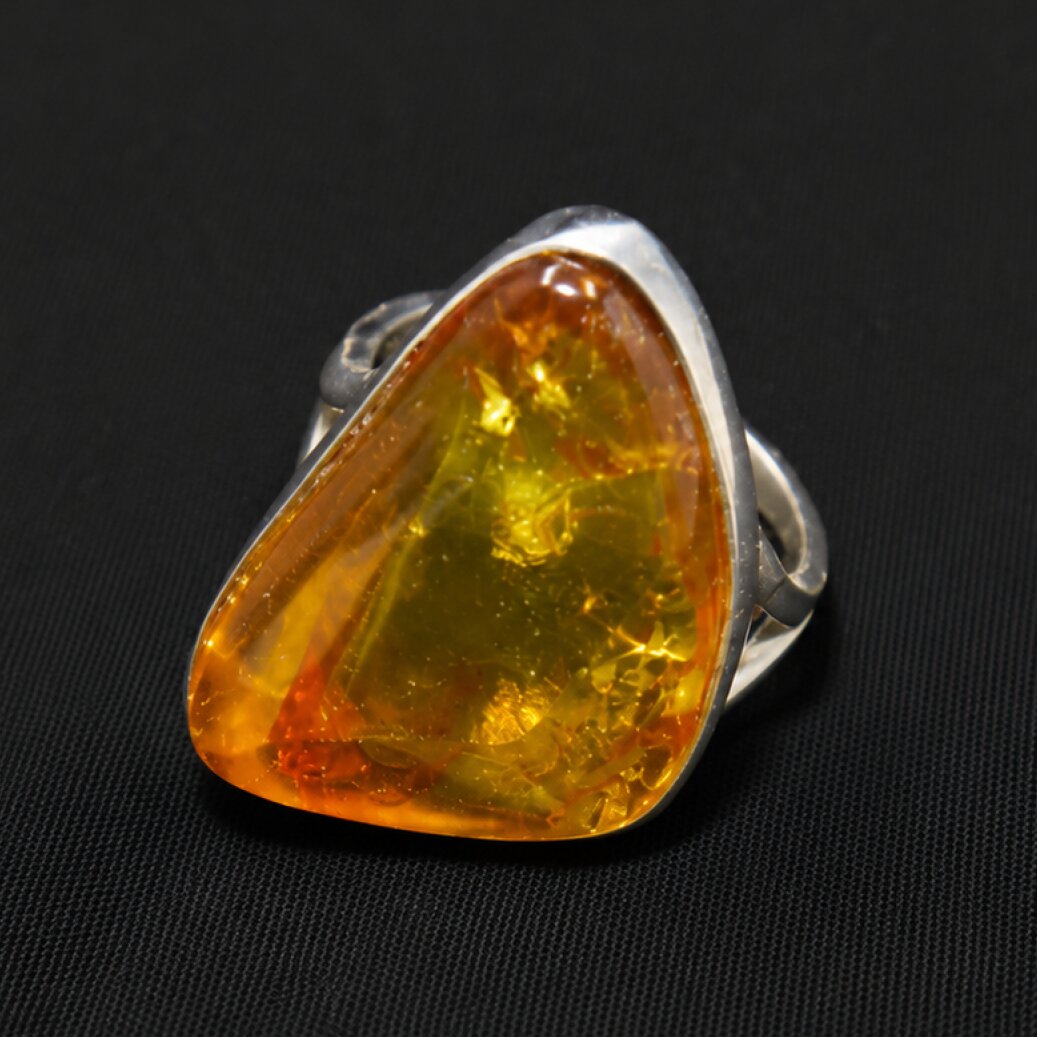 Genuine Orange Dominican Amber 925 Sterling Silver Clear Freeform Ring #7.5 – photo 2