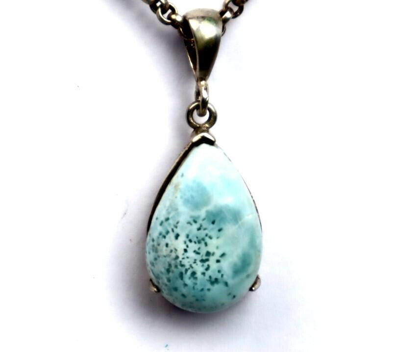 Finest Natural Light Blue Larimar .925 Sterling Silver Pendant 34mm – photo 5