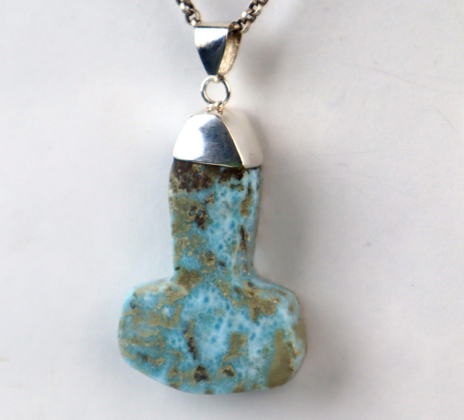 Ocean Blue Larimar 925 Sterling Silver Thor's Hammer Pendant 56mm – photo 4