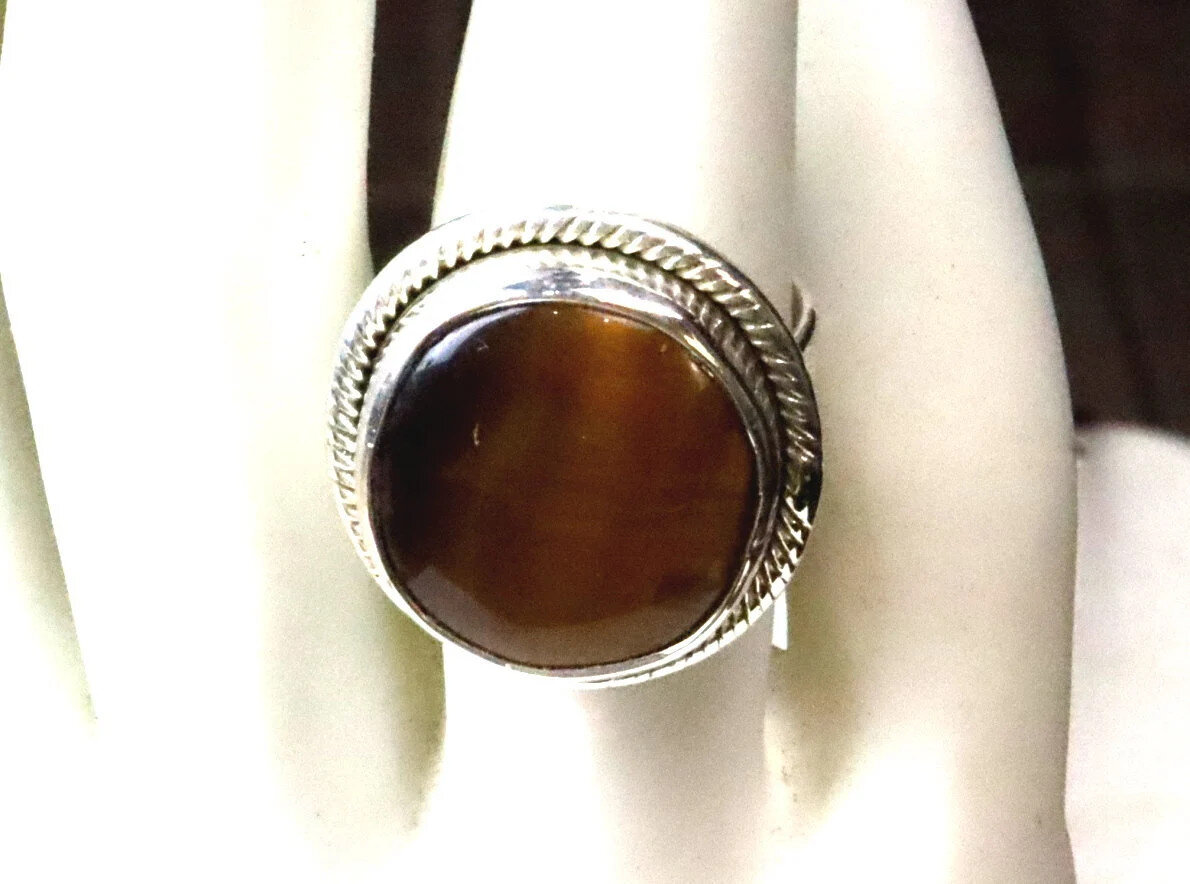 Impressive Brown Cat's Eye .925 Sterling Silver Ring #8.5 – photo 3