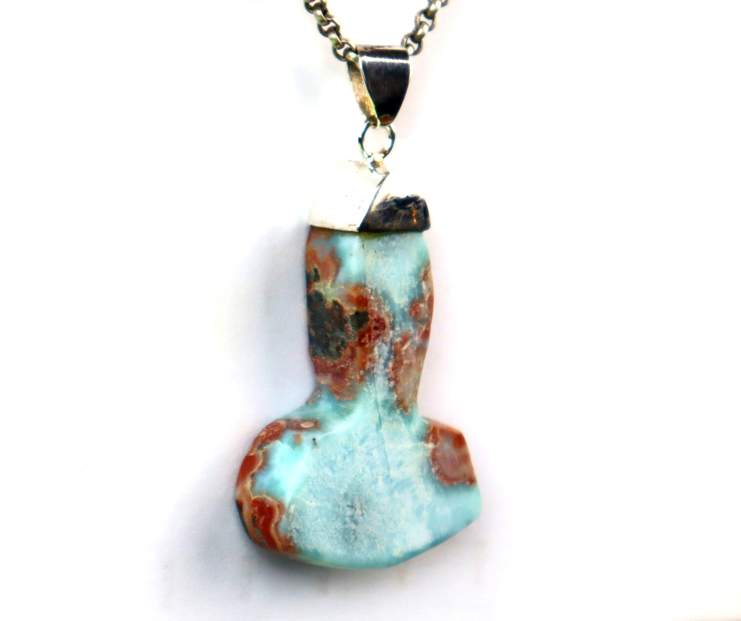Natural Blue Red Larimar .925 Sterling Silver Thor's Hammer Pendant 57mm – photo 7