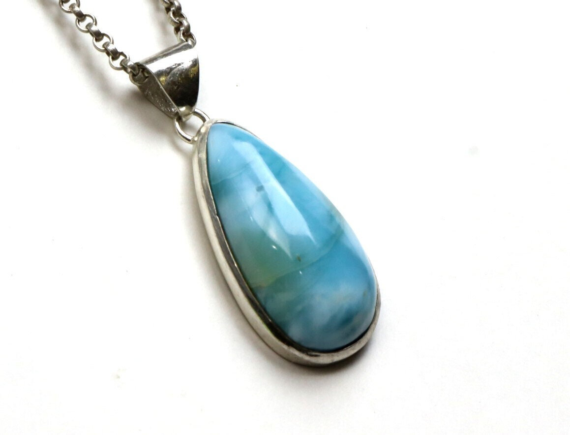 Impressive 1 3/4 inch Natural Sky Blue AAA Larimar .925 Sterling Silver Pendant – photo 8