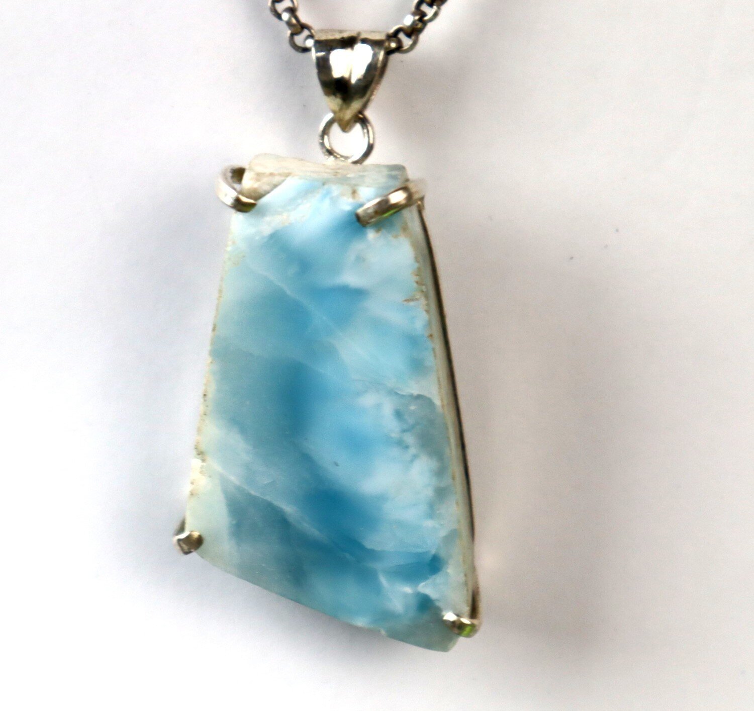 Natural Deep Blue Larimar slice .925 Sterling Silver Pendant 53mm – photo 11