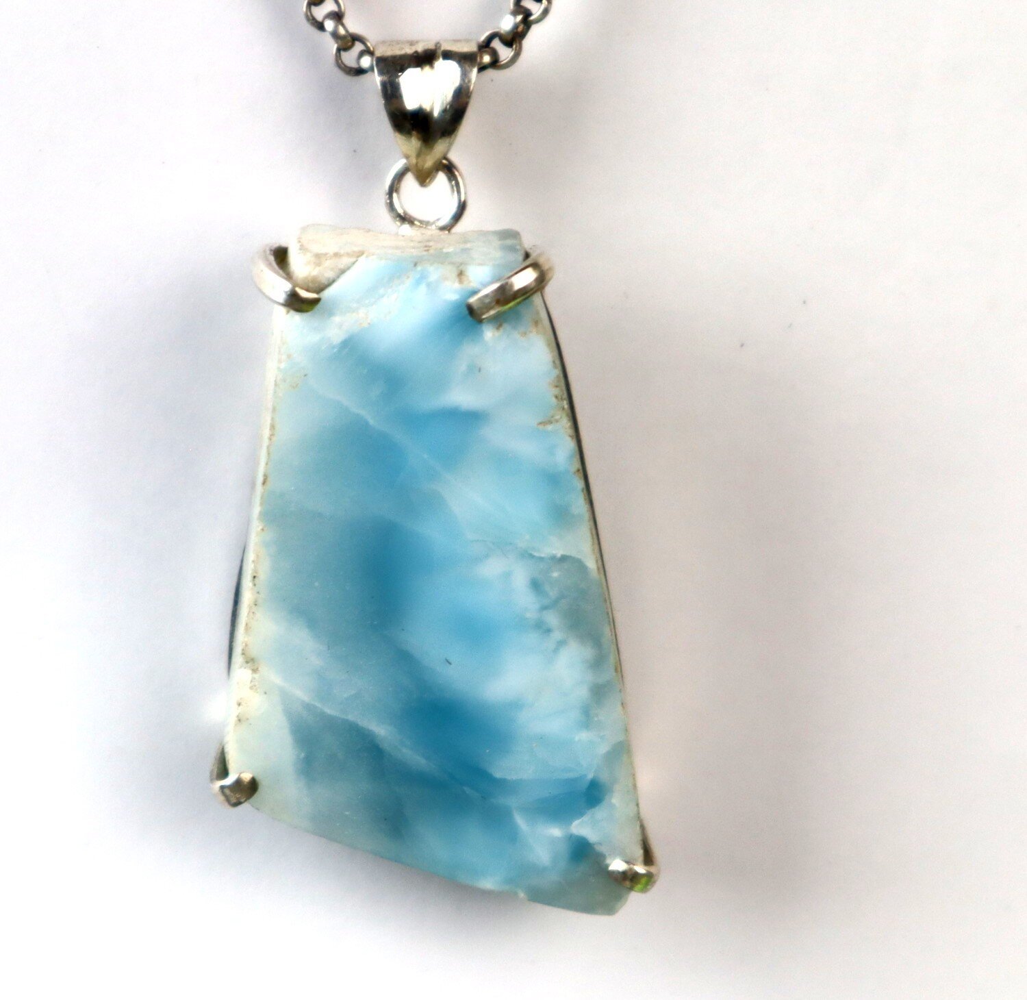 Natural Deep Blue Larimar slice .925 Sterling Silver Pendant 53mm – photo 6