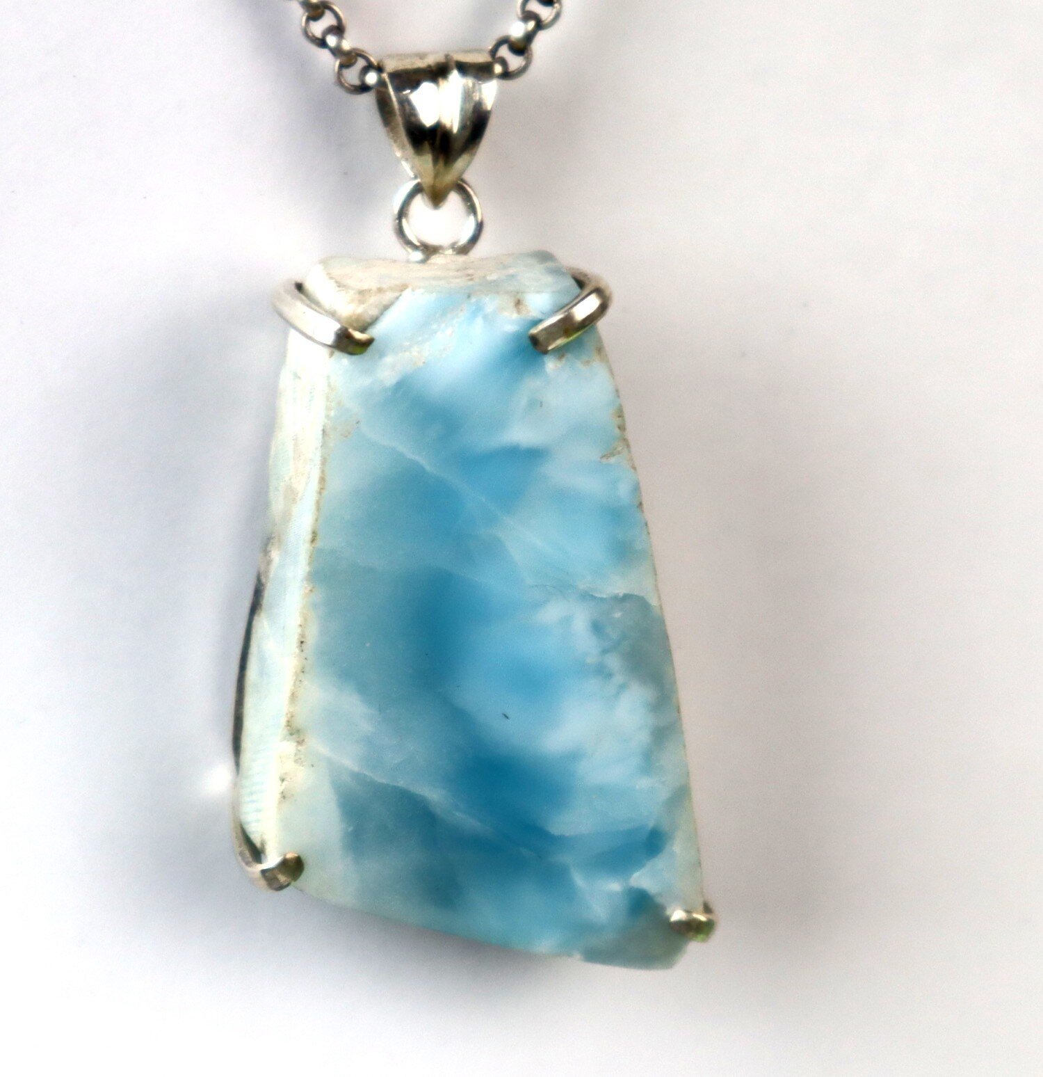 Natural Deep Blue Larimar slice .925 Sterling Silver Pendant 53mm – photo 7