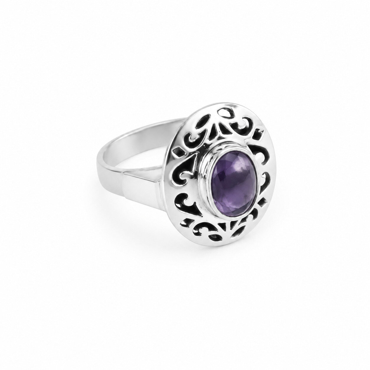 Genuine Authentic Purple Amethyst 925 Sterling Silver Oval Ring US#9 3/4 – photo 3