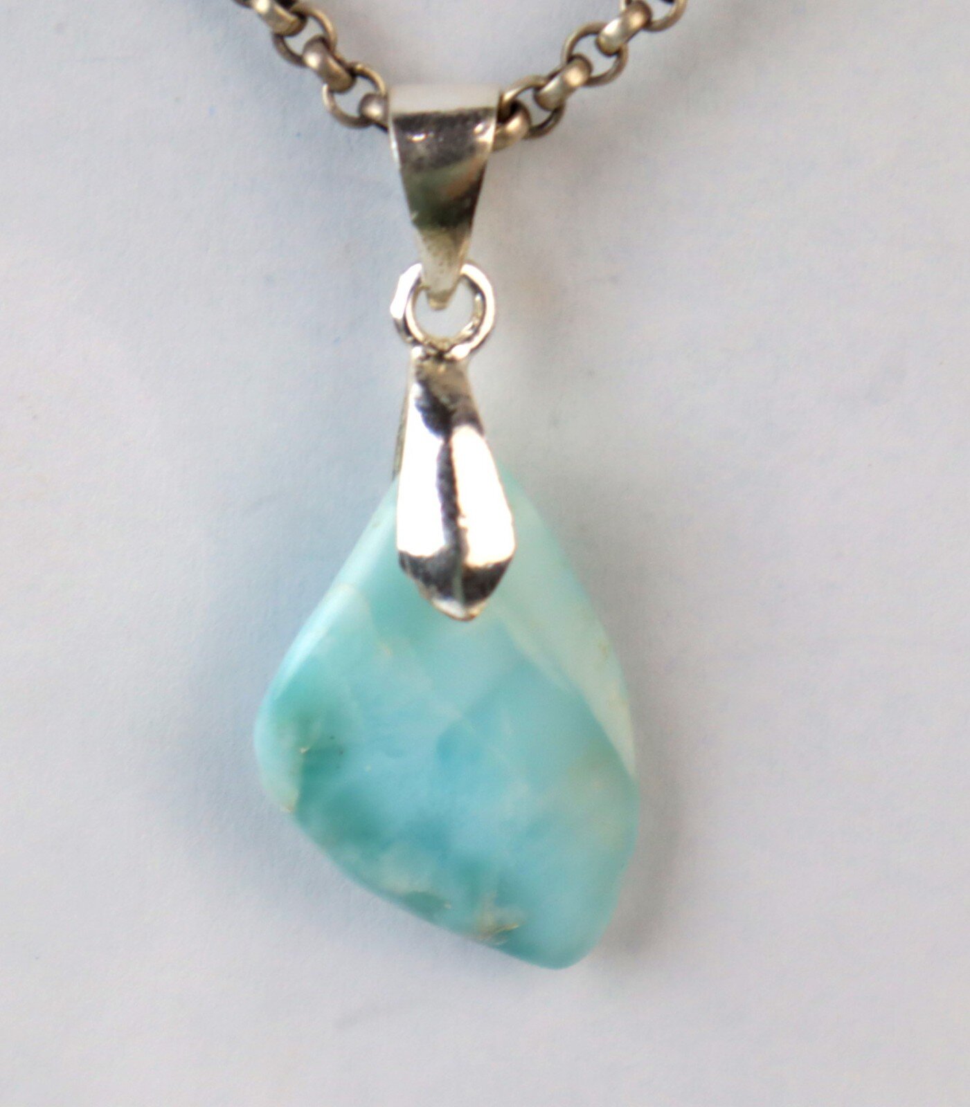 Lovely Natural Light Blue Larimar .925 Sterling Silver Pendant 34mm – photo 5
