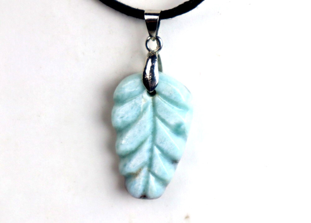 Beautiful Natural Light Blue Larimar Necklace adjustable free leather cord – photo 4