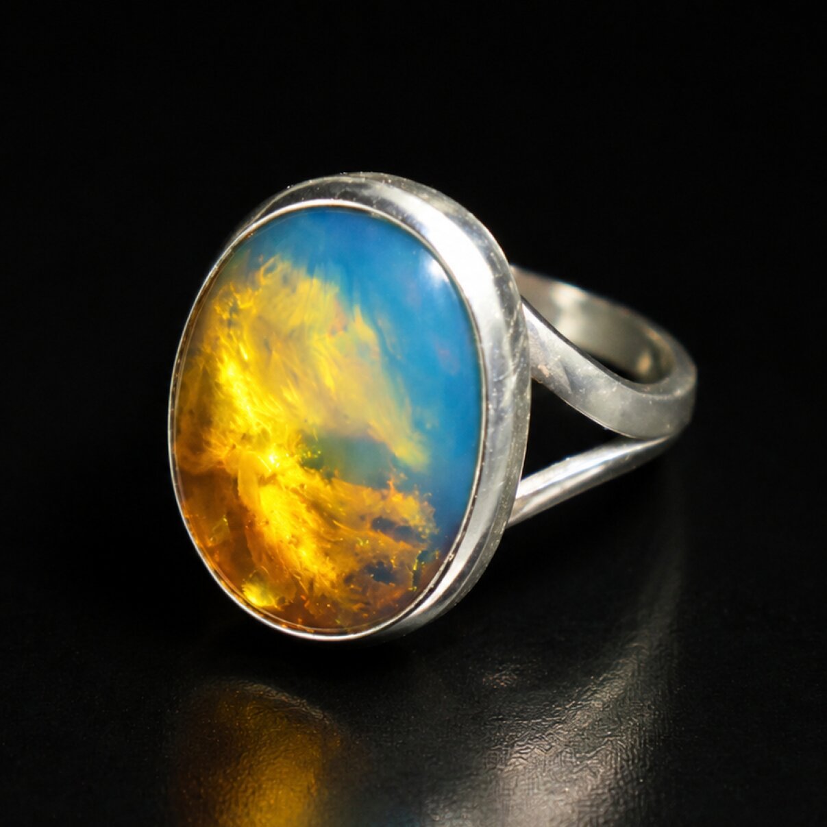 Luxurious Sky Blue Dominican Amber 925 Sterling Silver Clear Oval Ring #7.25 – photo 5