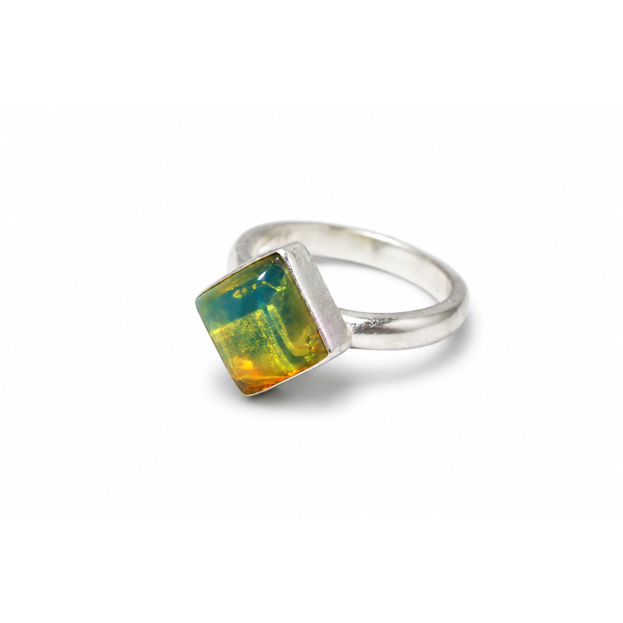 Untreated Green Orange Dominican Amber 925 Sterling Silver Clear Oval Ring #5.5 – photo 2