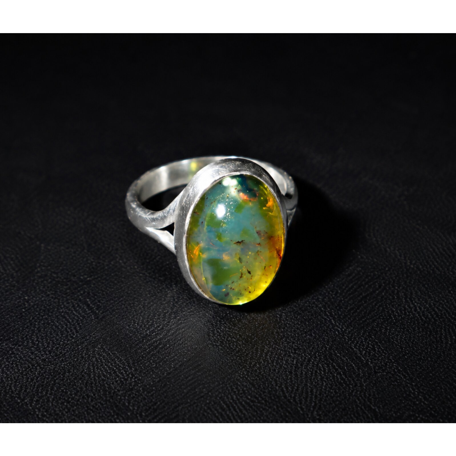 Natural Dominican Blue Amber Ring 925 Sterling Silver Size 7.25 Yellow Blue – photo 3