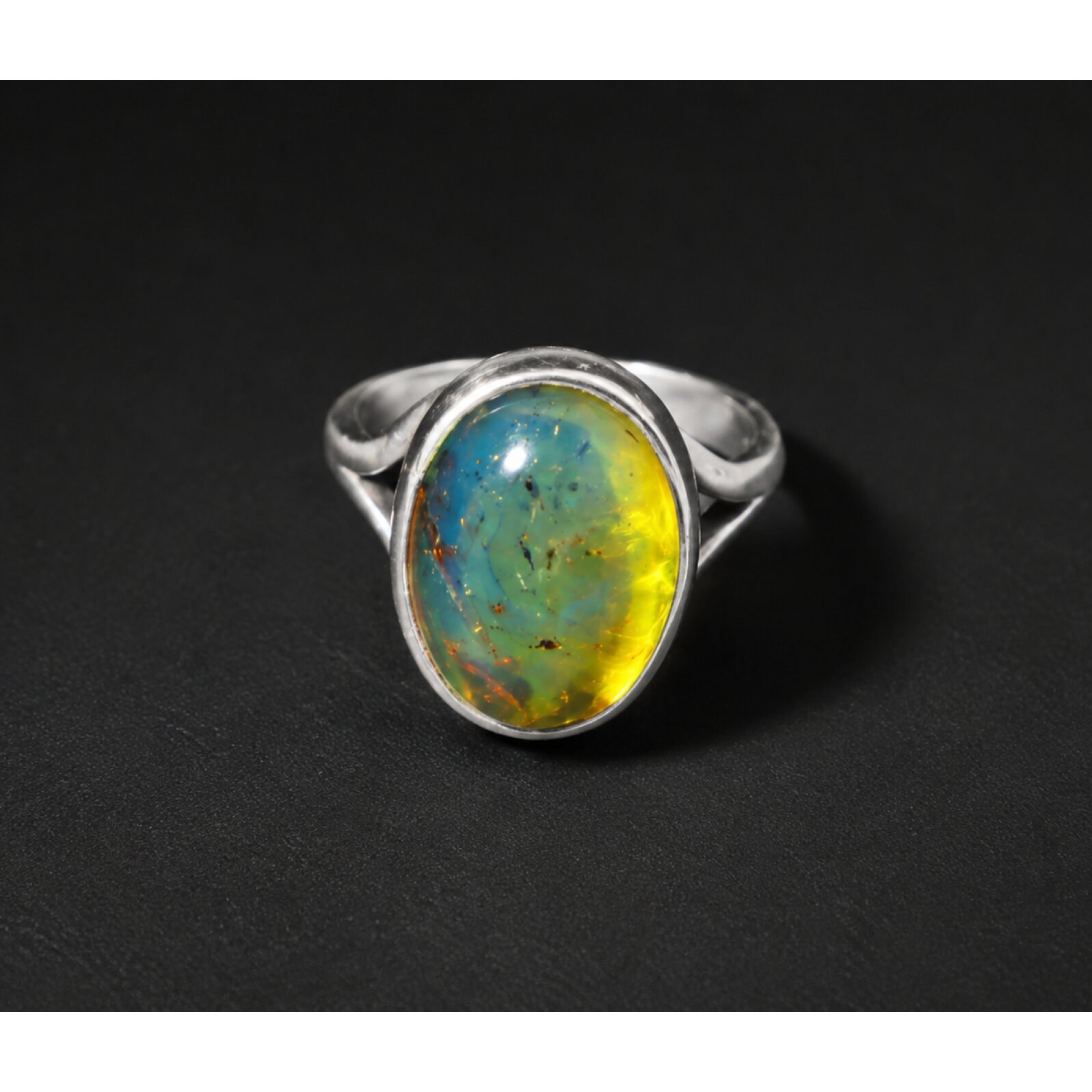 Natural Dominican Blue Amber Ring 925 Sterling Silver Size 7.25 Yellow Blue – photo 5