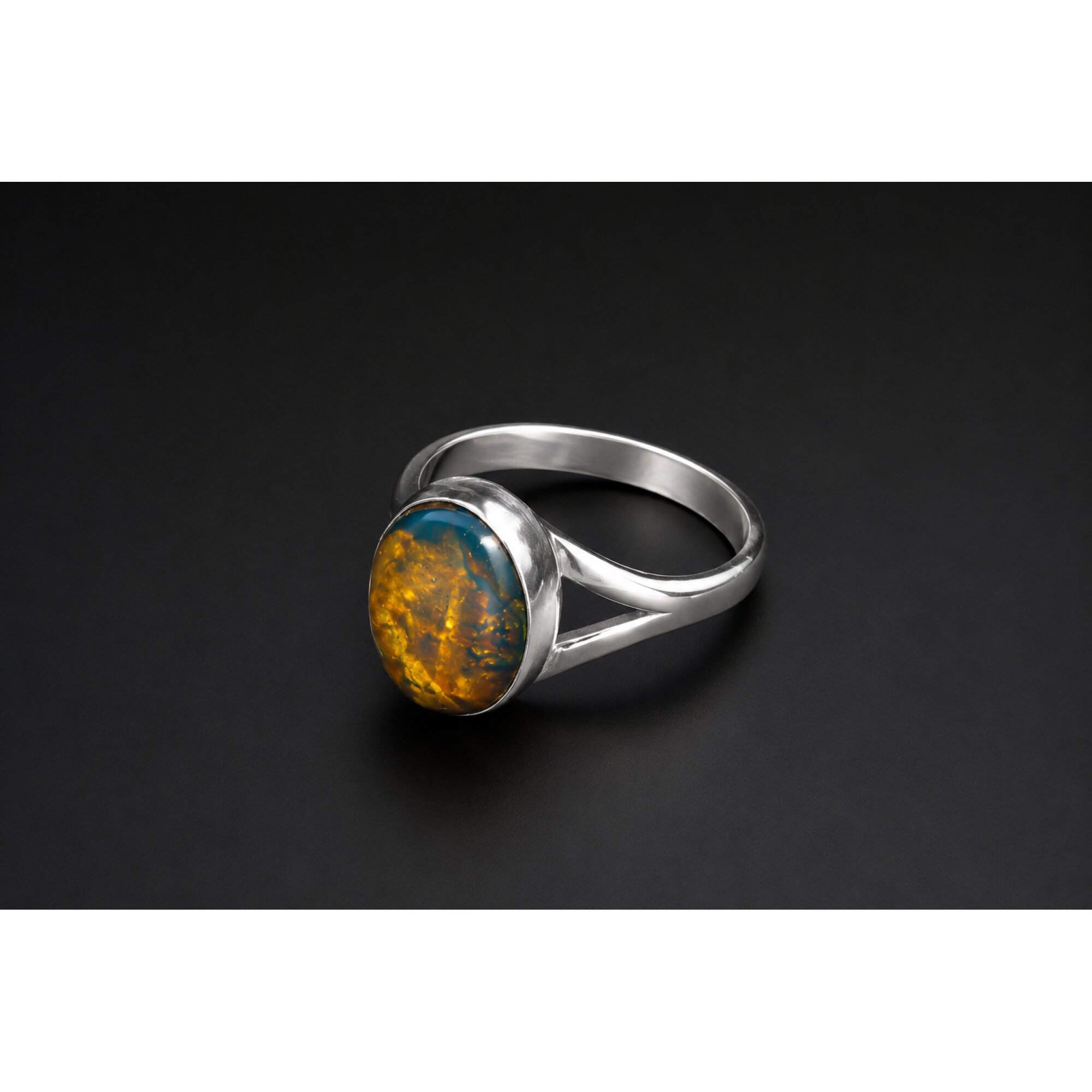 Artisan Made Clear Orange Blue Dominican Amber 925 Sterling Silver Ring #6 – photo 2