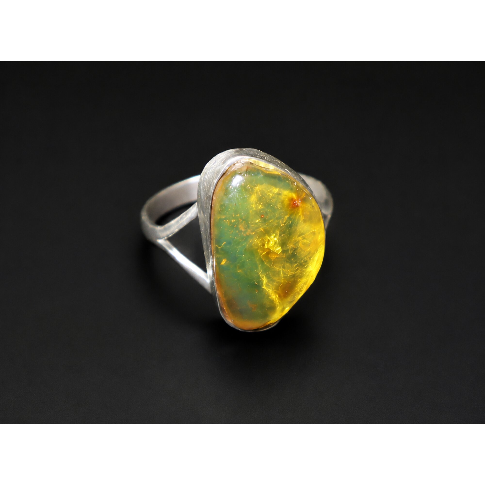 Genuine Handcrafted Clear Orange Green Dominican Amber 925 Sterling Silver Ring #7.25 – photo 4