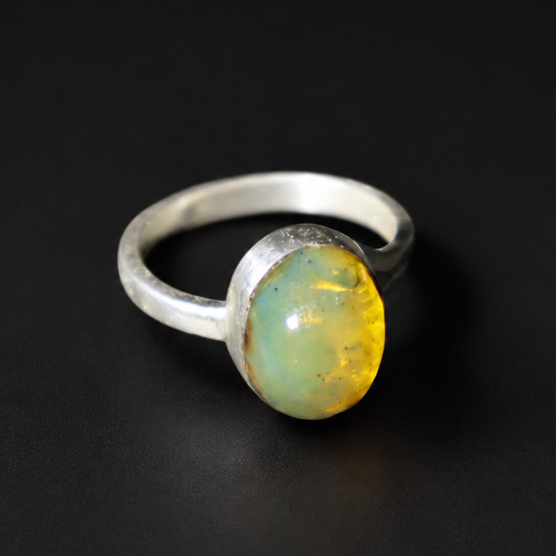Hand Finished Clear Light Blue Dominican Amber 925 Sterling Silver Ring #5.75