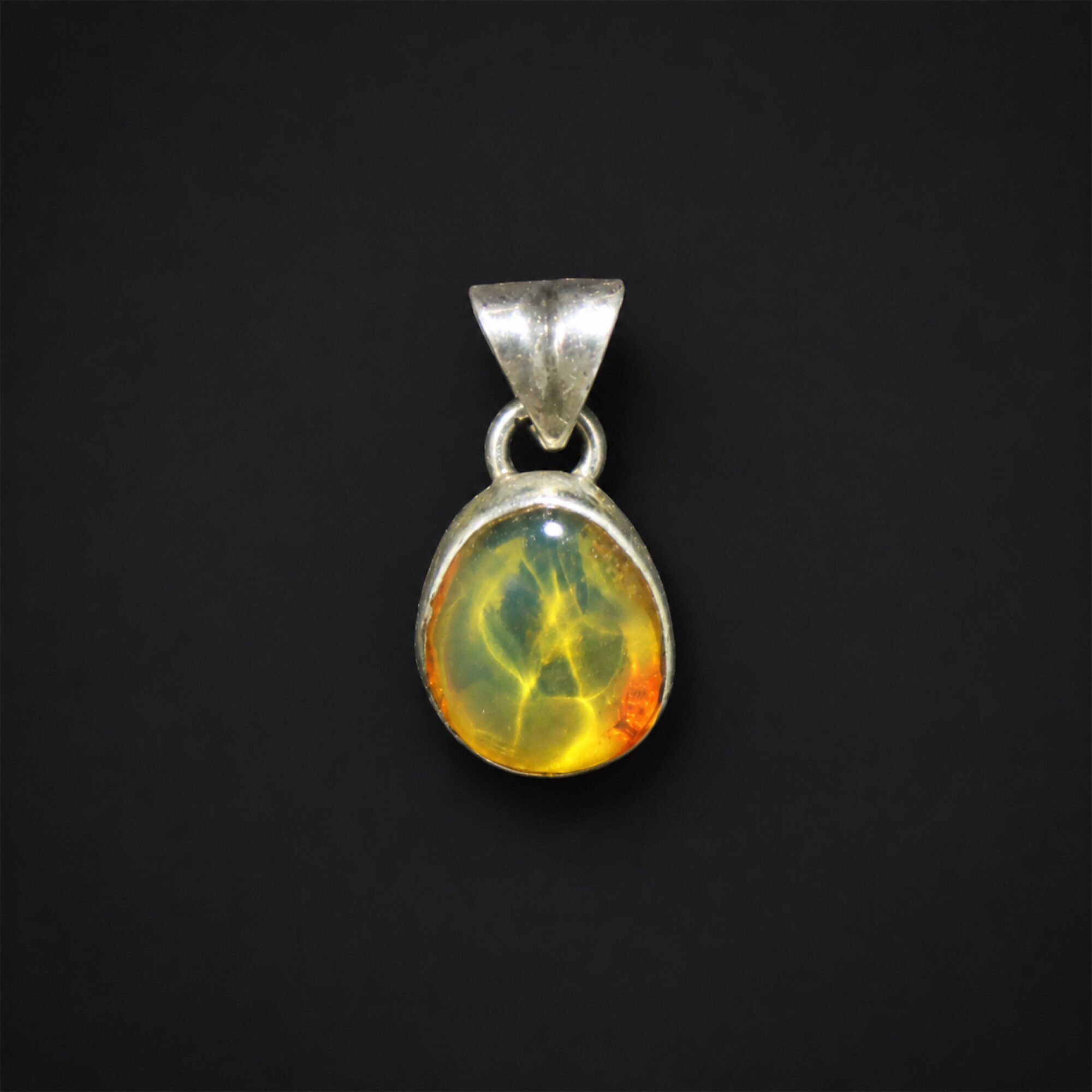Handmade Clear Orange Yellow Dominican Amber 925 Sterling Silver Pendant 21mm – photo 3