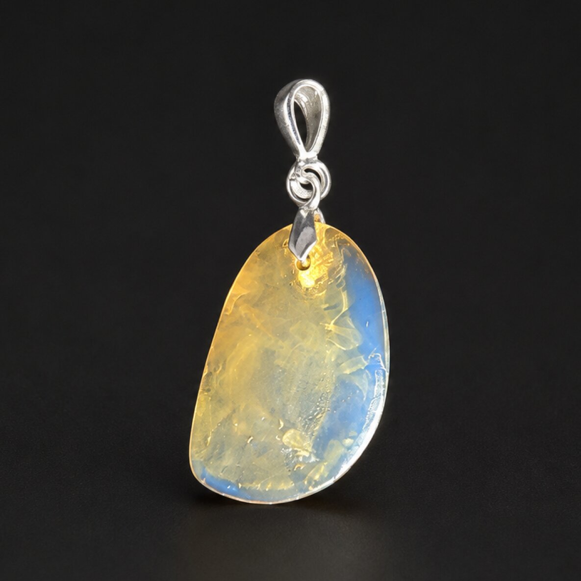 Island Crafted Clear Sky Blue Dominican Amber 925 Sterling Silver Pendant 35mm