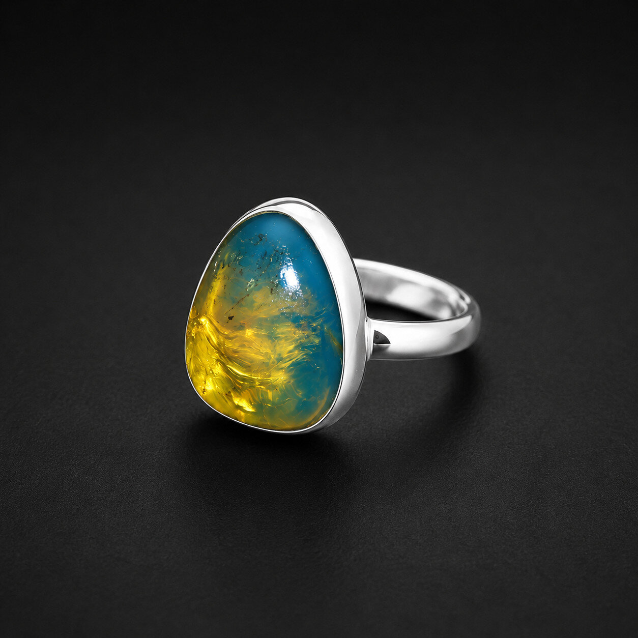 Premium Elegant Blue Amber 925 Sterling Silver Teardrop Ring US#7.25 – photo 6