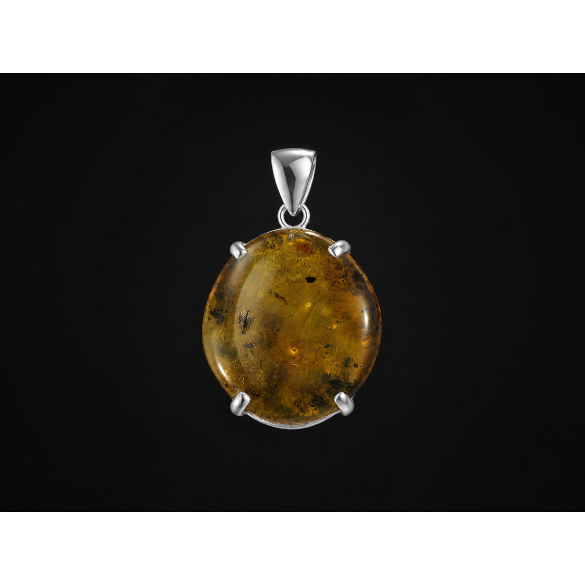 Pure Natural Clear Yellow Green Dominican Amber 925 Sterling Silver Pendant 38mm – photo 4