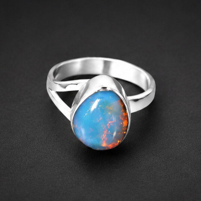 Exclusive Clear Premium Blue Dominican Amber 925 Sterling Silver Ring #6 – photo 2