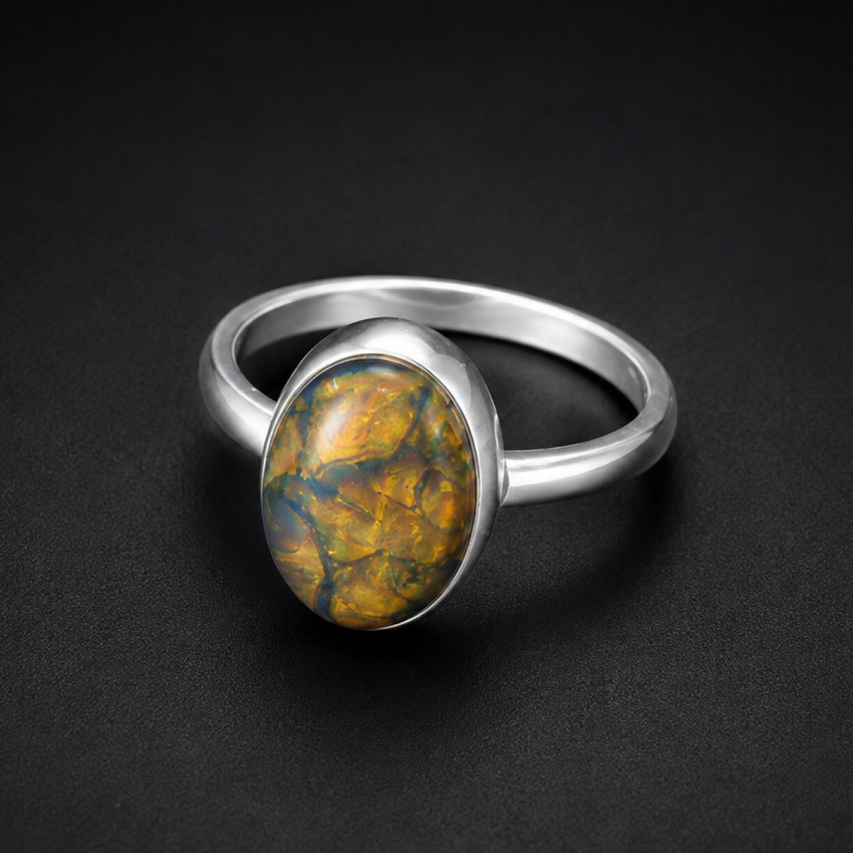 Classic Clear Orange Blue Dominican Amber 925 Sterling Silver Ring #7.75 – photo 2