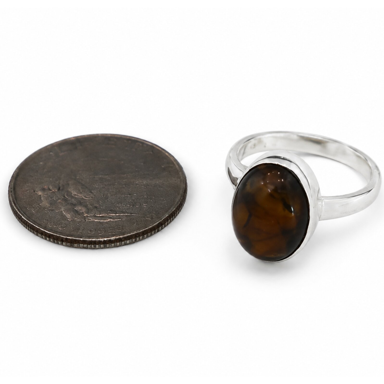 Classic Clear Orange Blue Dominican Amber 925 Sterling Silver Ring #7.75 – photo 5