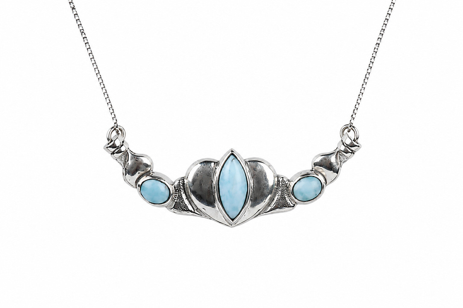 Genuine Dominican Blue Larimar 925 Sterling Silver Necklace 24 inch