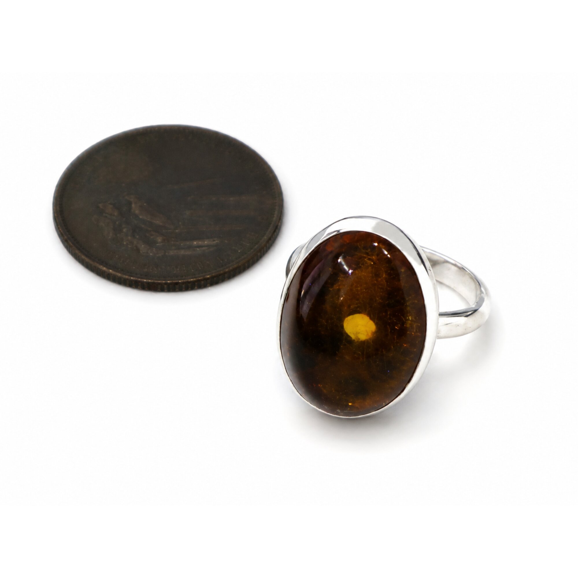 Natural Clear Orange 925 Sterling Silver Dominican Amber Ring #7.5 – photo 4