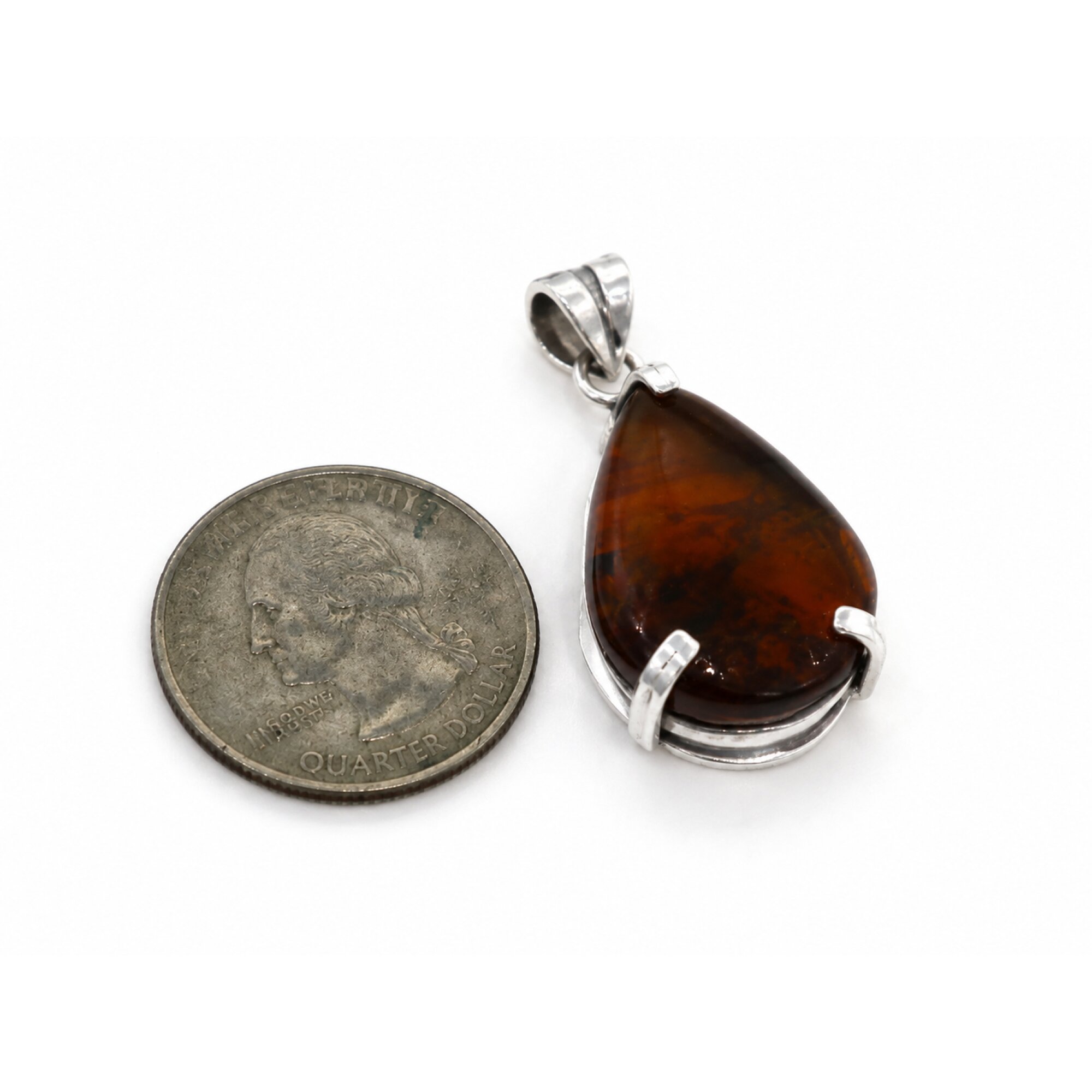Master Crafted Translucent Orange Blue 925 Sterling Silver Dominican Amber Pendant – photo 3