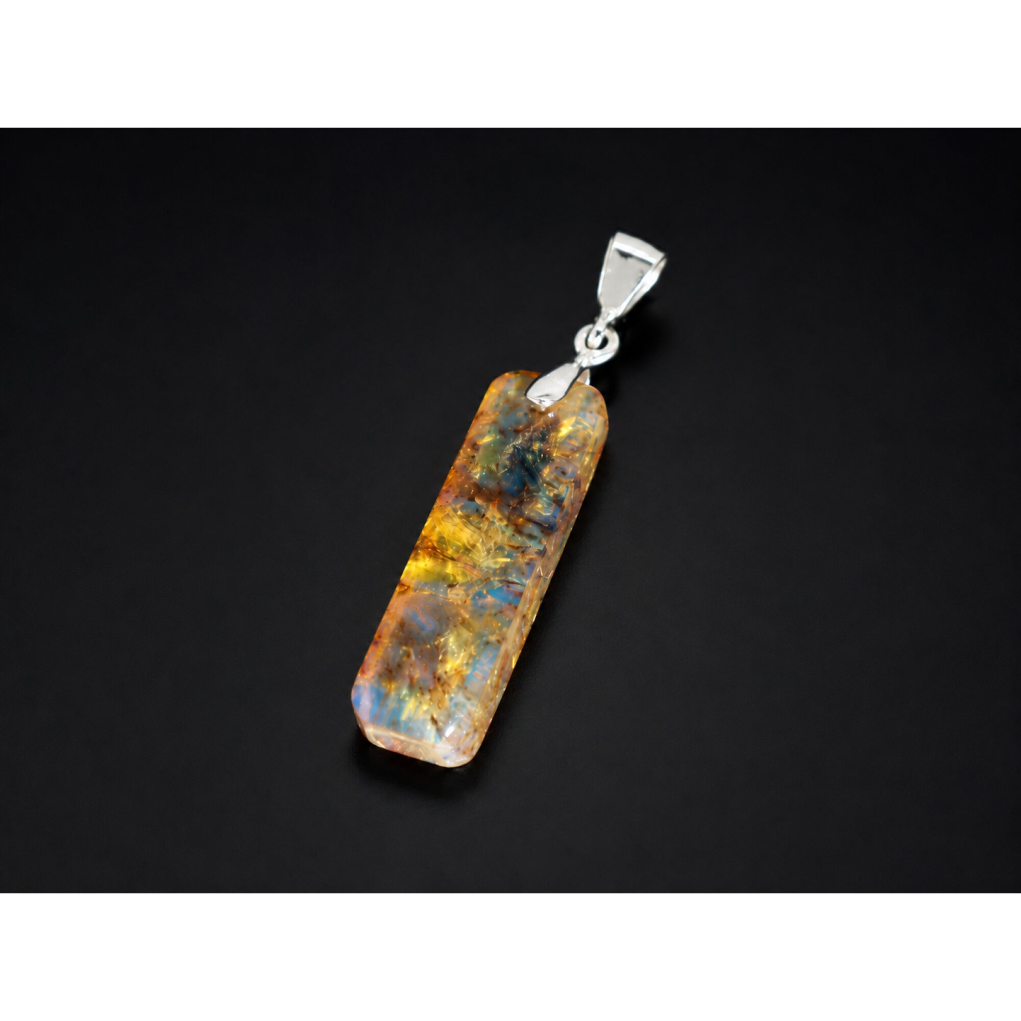 Nature-Created Translucent Brown Blue 925 Sterling Silver Dominican Amber Pendant – photo 4