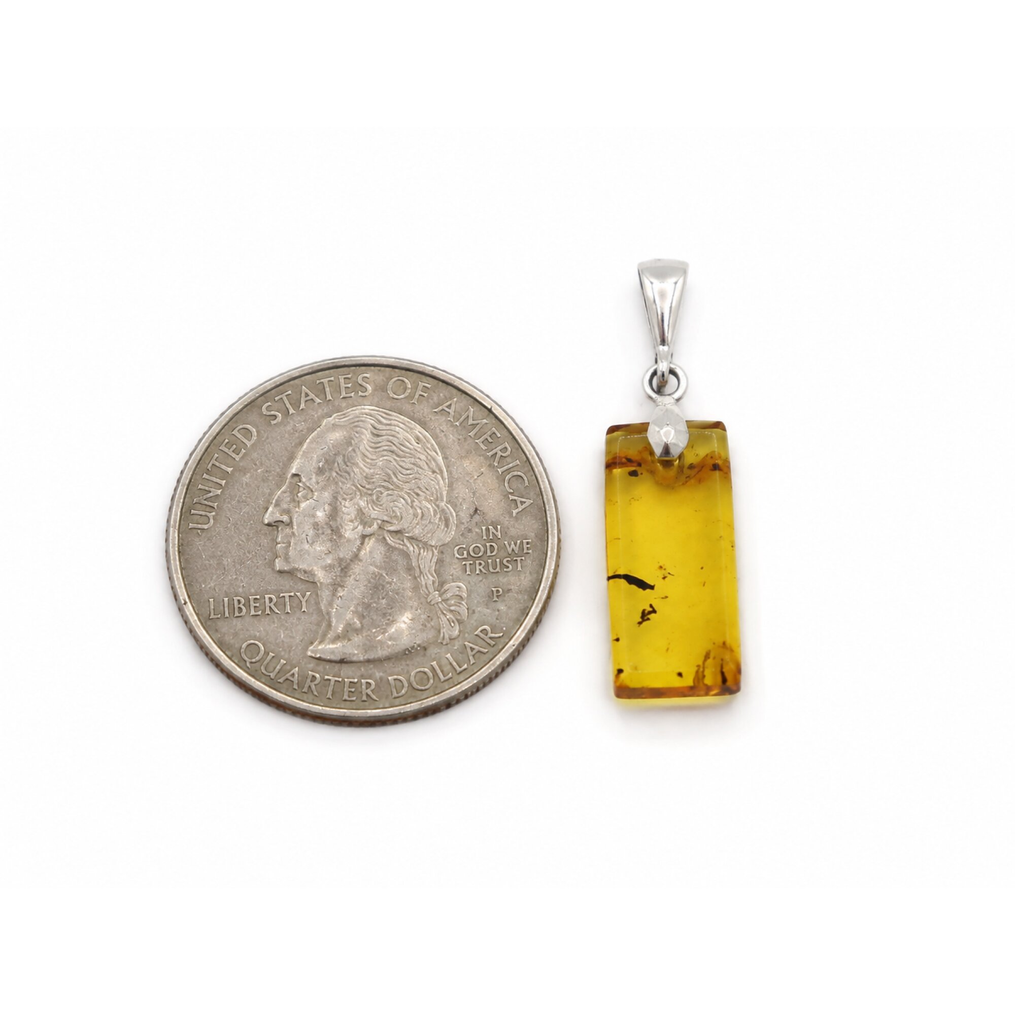 Pure Natural Clear Yellow Green 925 Sterling Silver Dominican Amber Pendant 31mm – photo 3