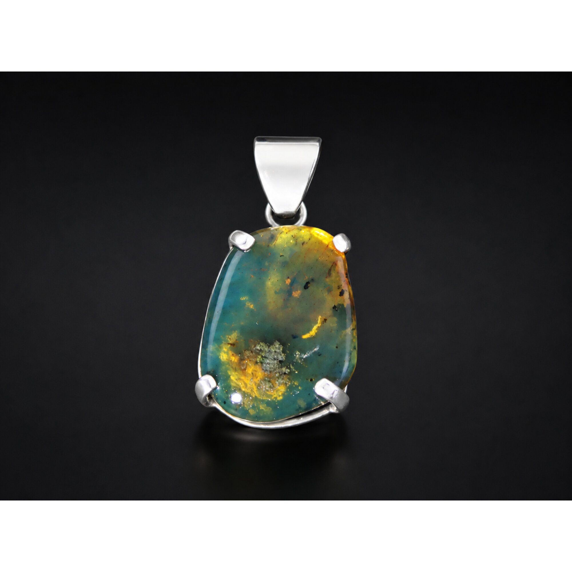 Pure Natural Translucent Cognac Blue 925 Sterling Silver Dominican Amber Pendant – photo 3