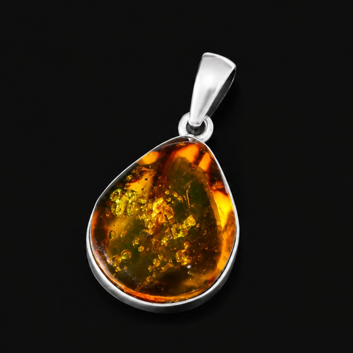 Artisan Crafted Translucent Yellow Brown 925 Sterling Silver Dominican Amber Pendant