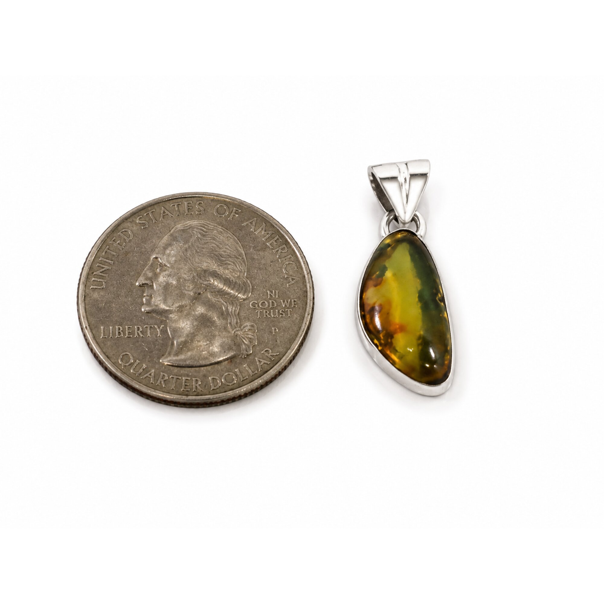 Natural Dominican Blue Amber Pendant 925 Sterling Silver 27 mm freeform yellow – photo 4
